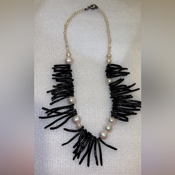 Black Branch Coral and White Pearl Necklace - Picture 11 of 11